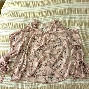 Pink Floral Cold Shoulder Long Sleeve Top - XL